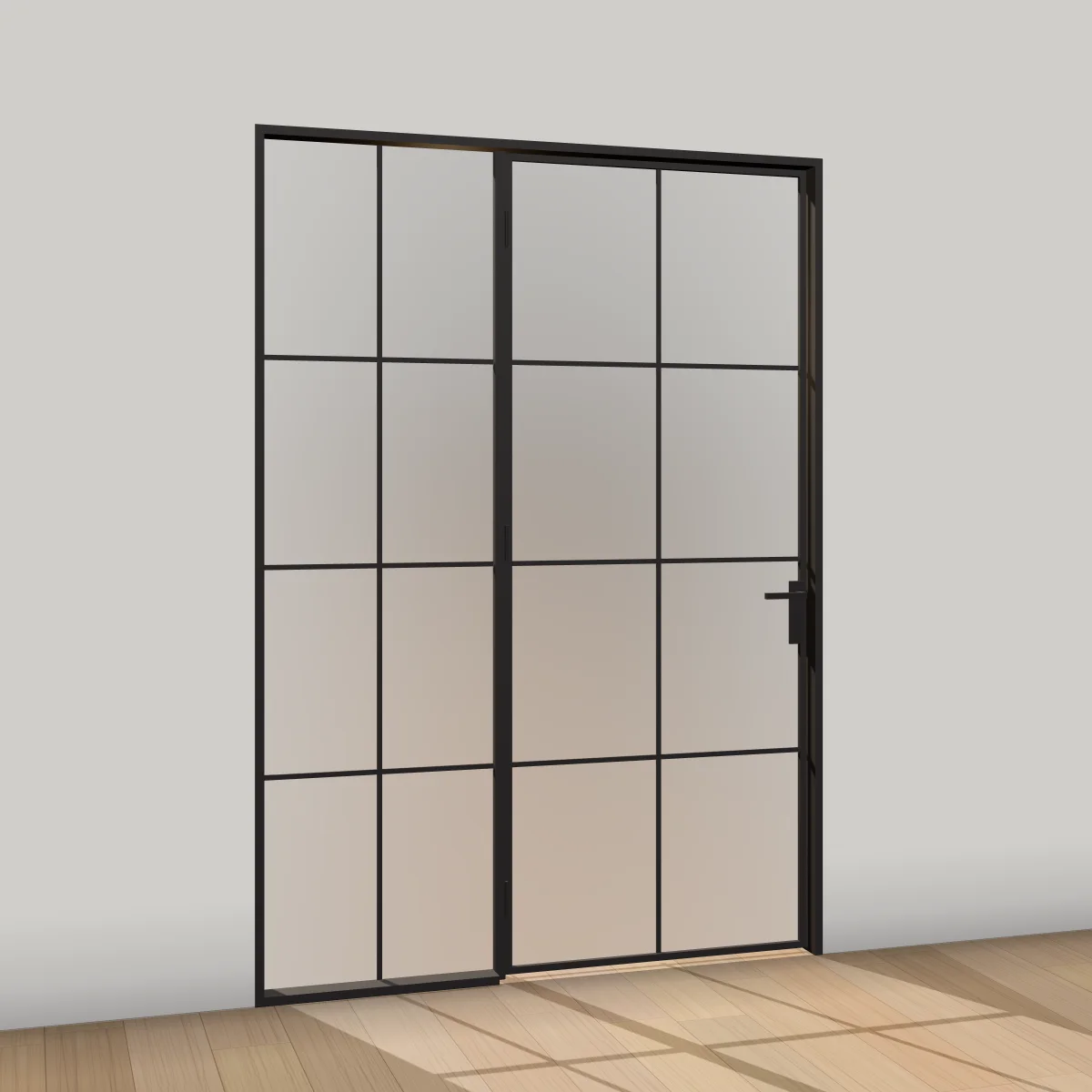 Drehtür mit Seitenteil links und satiniertem Glas