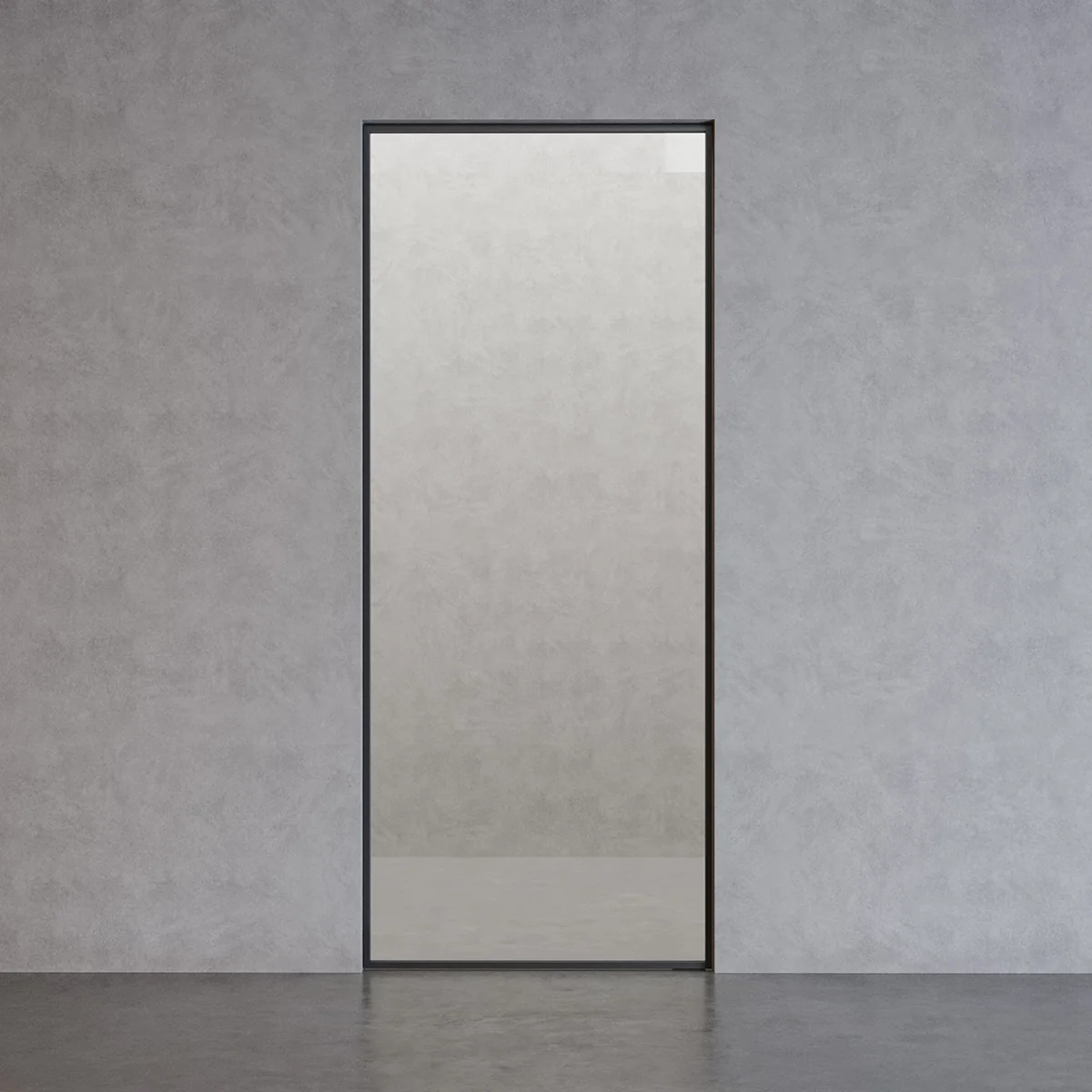 Rahmenlose Pivottür in einer hellen Wand